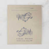 Kraft Navy Pine Bossen Mountain Sketch Wedding Plaatskaartje (Buitenkant ongevouwen)