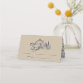 Kraft Navy Pine Bossen Mountain Sketch Wedding Plaatskaartje (Achterkant)