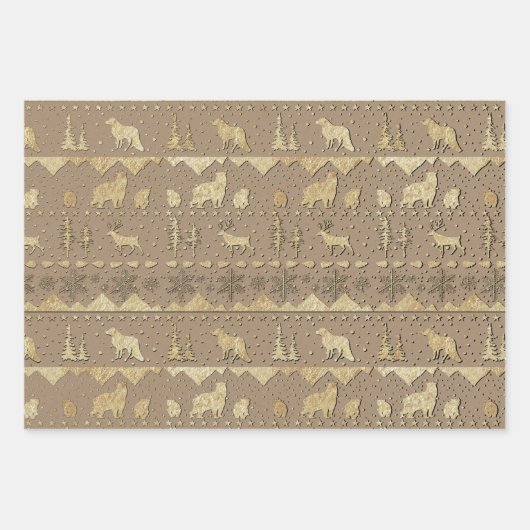 Kraft Nordic Sweater Winter Animals Rayed Gold Inpakpapier Vel (Voorkant)