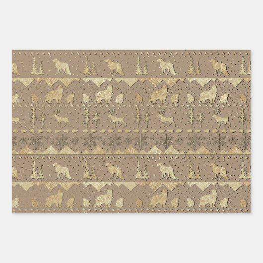 Kraft Nordic Sweater Winter Animals Rayed Gold Inpakpapier Vel (Voorkant 3)