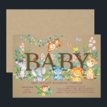 Kraft Oerwoud Geslacht Neutraal Baby shower Kaart<br><div class="desc">Schattig baby oerwoud is een neutrale uitnodiging met een zebra,  olifant,  hippo,  lion,  giraffe & aap,  geplaatst op een leuke kraft achtergrond van de tropische oerwoud. Cute nodig voor een genderneutraal baby shower. Bezoek onze winkel om deze uitnodiging in andere kleuren te uitzichten.</div>