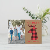 Kraft Oh Deer What a Year Buffalo Plaid Photo Feestdagenkaart (Staand voorkant)