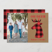 Kraft Oh Deer What a Year Buffalo Plaid Photo Feestdagenkaart (Voorkant / Achterkant)