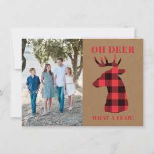 Kraft Oh Deer What a Year Buffalo Plaid Photo Feestdagenkaart