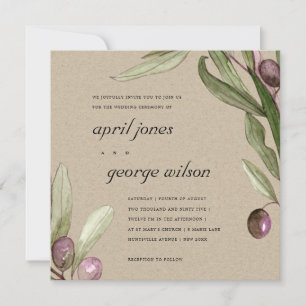 KRAFT OLIVE WATERVERF FOLIAGE WEDDING INVITE BEDANKKAART