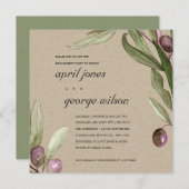 KRAFT OLIVE WATERVERF PAARS VERLOVING INVITE BEDANKKAART (Voorkant / Achterkant)