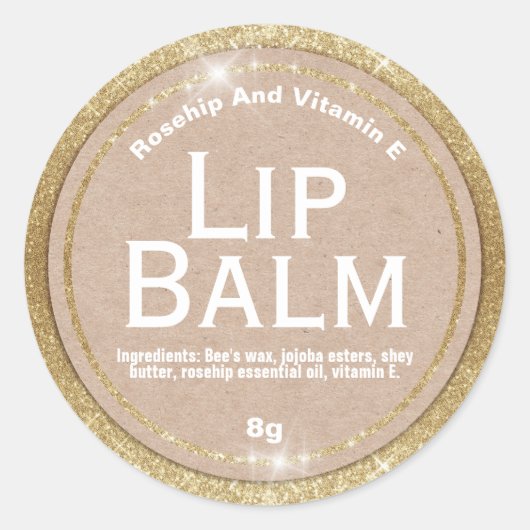 Kraft op Faux Gold Glitter Lip Balm Labels (Voorkant)