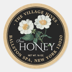 Kraft op het zwarte honingetiket ( Floral) Ronde Sticker