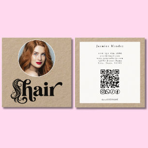 Kraft Organic Foto Haarstylist QR Socials Vierkant Vierkante Visitekaartje