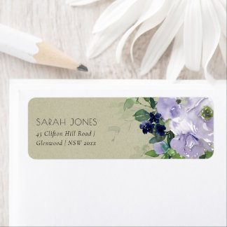 Kraft Paars Paarse Navy Bloem Blad Adres Etiket