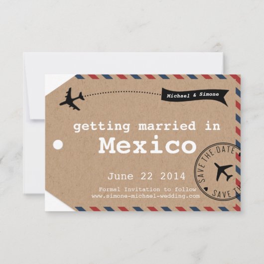 Kraft Paper Airmail Bagagelabel Save the Dates Save The Date (Achterkant)