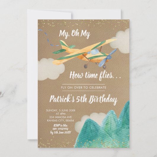 Kraft Paper Airplane Boy Birthday Party Invitation Kaart (Voorkant)