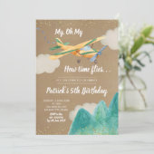 Kraft Paper Airplane Boy Birthday Party Invitation Kaart (Staand voorkant)