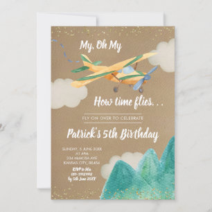 Kraft Paper Airplane Boy Birthday Party Invitation Kaart