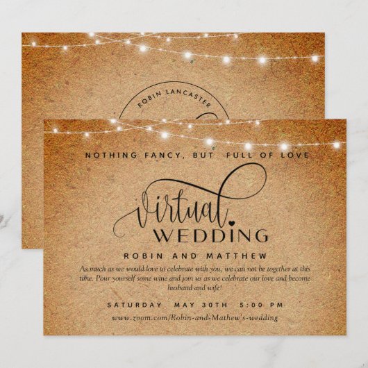Kraft Paper and Lights, Online Virtual Wedding Kaart (Voorkant / Achterkant)