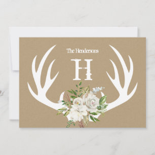 Kraft Paper Antlers Monogram Note Card Bedankkaart