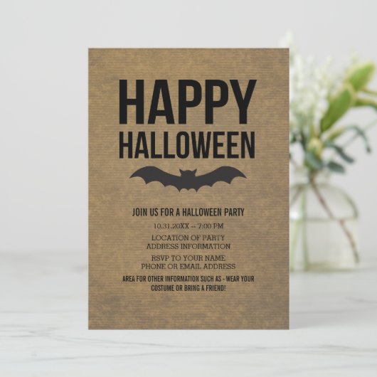 Kraft Paper Bekijk Happy Halloween Rustic Bat Kaart (Staand voorkant)