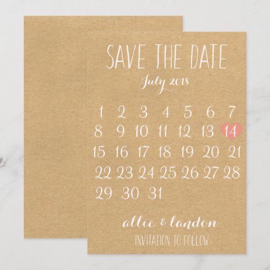 Kraft Paper bewaart de datum-agenda Save The Date (Voorkant / Achterkant)