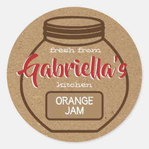 Kraft Paper Brown Red Jam Jar-deksellabels Ronde Sticker