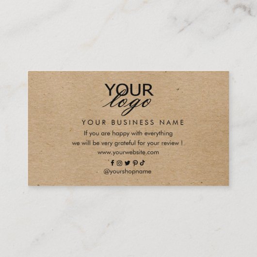 Kraft paper custom logo, bedankt visitekaartje (Achterkant)