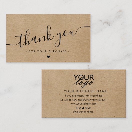 Kraft paper custom logo, bedankt visitekaartje (Voorkant / Achterkant)
