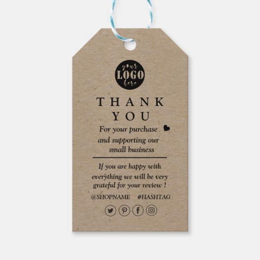 Kraft paper custom logo bedankt voor Gift Label Cadeaulabel (Voorkant)