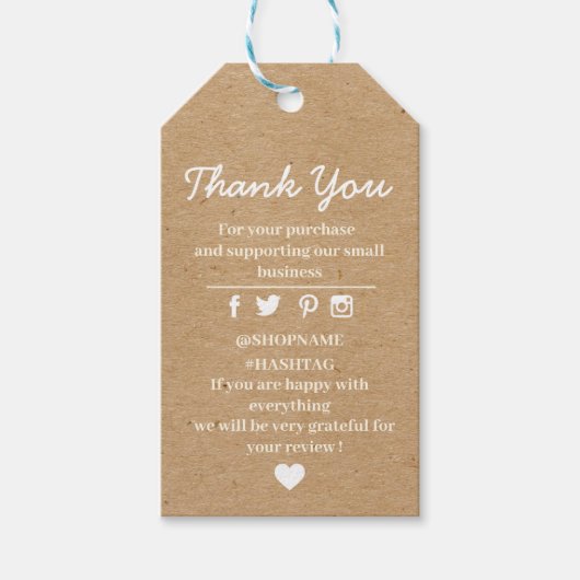 Kraft paper custom logo dank je cadeau labels cadeaulabel (Voorkant)