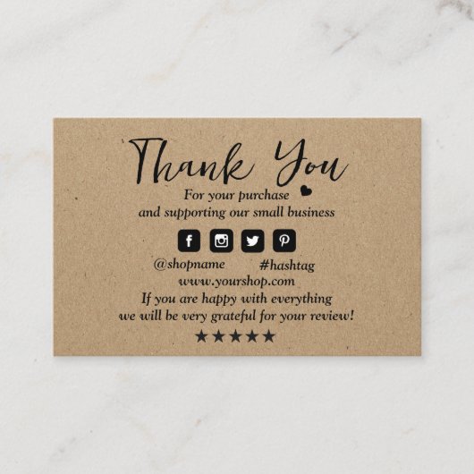 Kraft paper custom logo dank u visitekaartje (Voorkant)