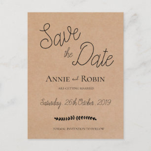 Kraft Paper Custom Script Weddenschap Save the Dat Briefkaart