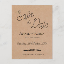 Kraft Paper Custom Script Weddenschap Save the Dat Briefkaart