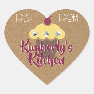 Kraft Paper Cute Brown Glitter Rhinestone Cupcake Hart Sticker