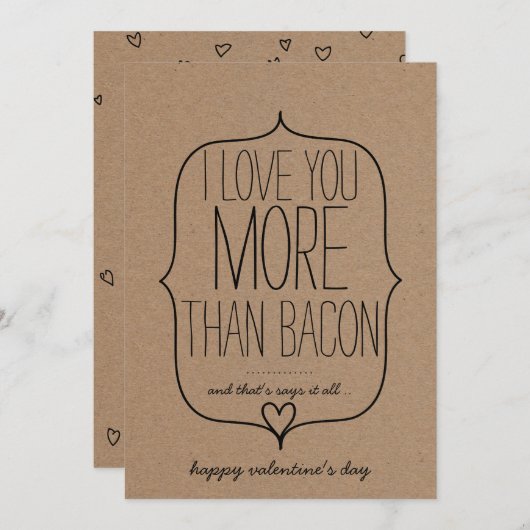 Kraft Paper Cute Heart Funny Bacon Valentijnsdag Feestdagenkaart (Voorkant / Achterkant)