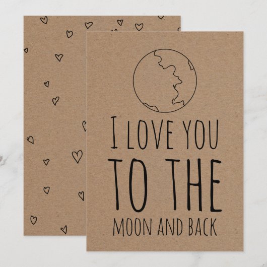 Kraft Paper Cute Moon Funny Valentijnsdag Feestdagenkaart (Voorkant / Achterkant)