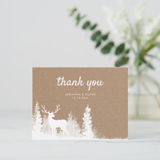 Kraft Paper Deer Kerstbruiloft Dank u Briefkaart (Staand voorkant)