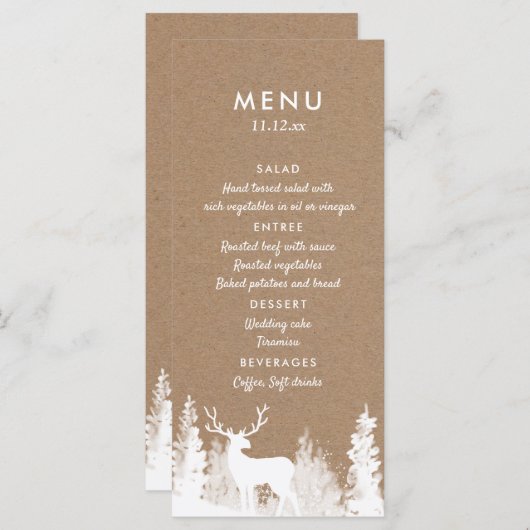 Kraft Paper Deer Kerstbruiloft Menu (Voorkant / Achterkant)