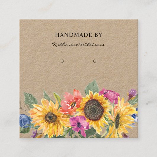 Kraft Paper Earning Display | Zonnebloemen Vierkante Visitekaartje (Voorkant)