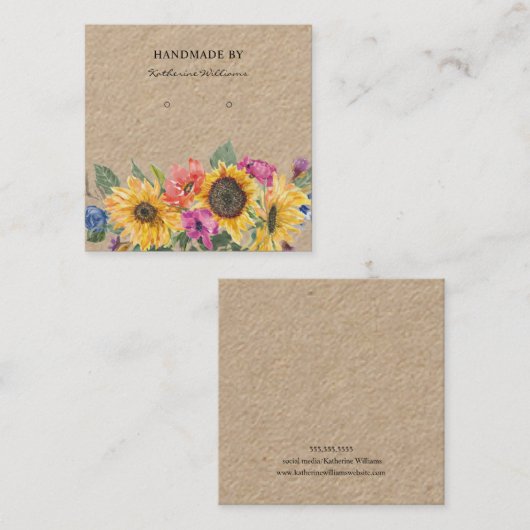 Kraft Paper Earning Display | Zonnebloemen Vierkante Visitekaartje (Voorkant / Achterkant)