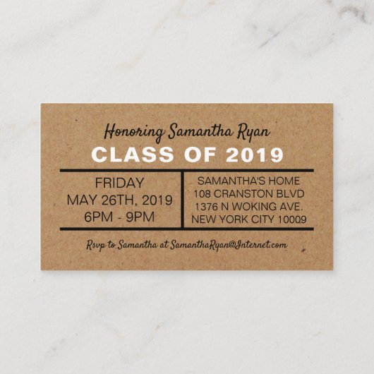 Kraft Paper Effect, Graduation Party Ticket Invite Informatiekaartje (Achterkant)