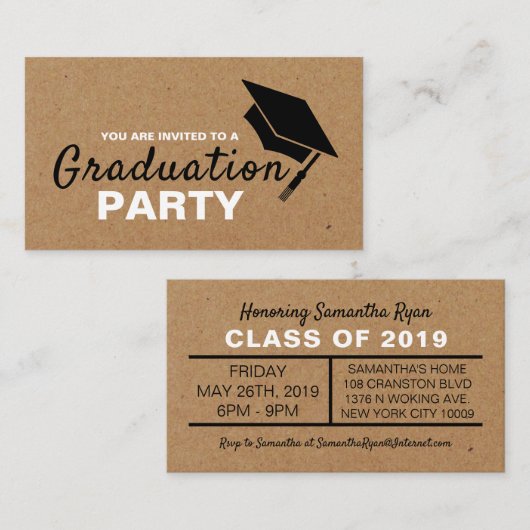 Kraft Paper Effect, Graduation Party Ticket Invite Informatiekaartje (Voorkant / Achterkant)