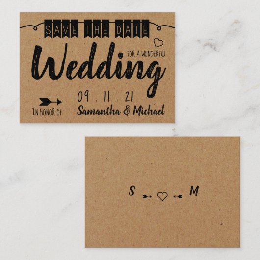 Kraft Paper-effect, sparen de datum Informatiekaartje (Voorkant / Achterkant)