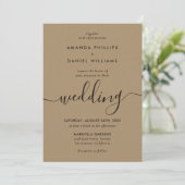 Kraft Paper Elegant Script Wedding Kaart (Staand voorkant)