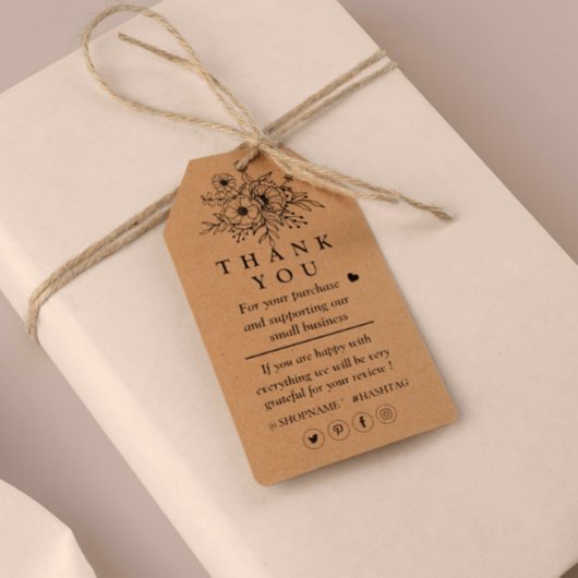 Kraft paper floral Bedankt voor het Gift Label Cadeaulabel