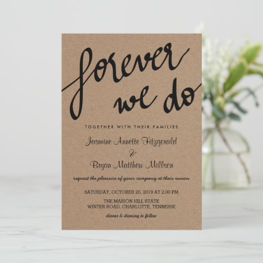 Kraft Paper for ever we Script Rustic Wedding Kaart (Staand voorkant)