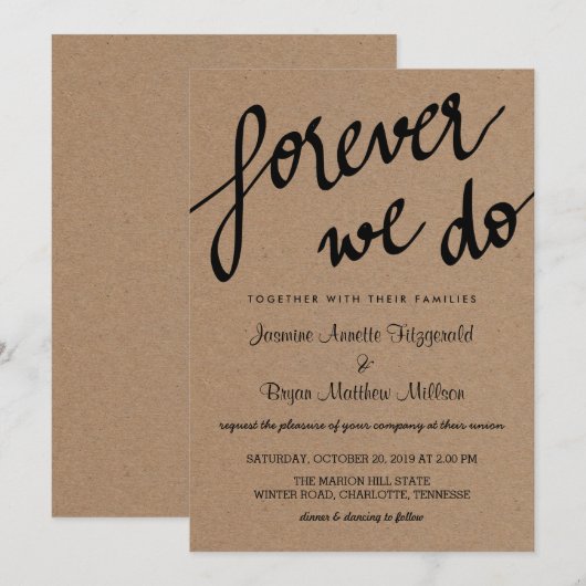 Kraft Paper for ever we Script Rustic Wedding Kaart (Voorkant / Achterkant)