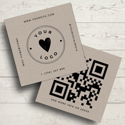 Kraft Paper Geometric QR Code & Logo Earous Unique Vierkante Visitekaartje