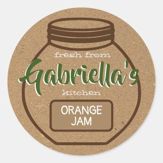 Kraft Paper Green Jam Jar-deksellabels Ronde Sticker (Voorkant)