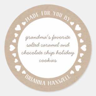 Kraft Paper Harten gemaakt met liefdesliefdeslabel Ronde Sticker