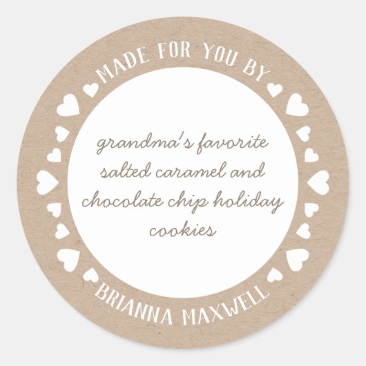 Kraft Paper Harten gemaakt met liefdesliefdeslabel Ronde Sticker (Voorkant)