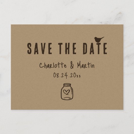 Kraft Paper Heart Wedding Save the Date Aankondigingskaart (Voorkant)