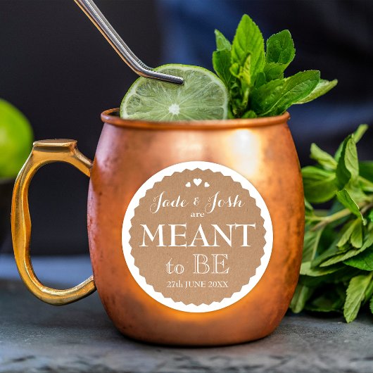 Kraft Paper Hearts Wedding Bedoeld Om Gunst Te Zij Ronde Sticker